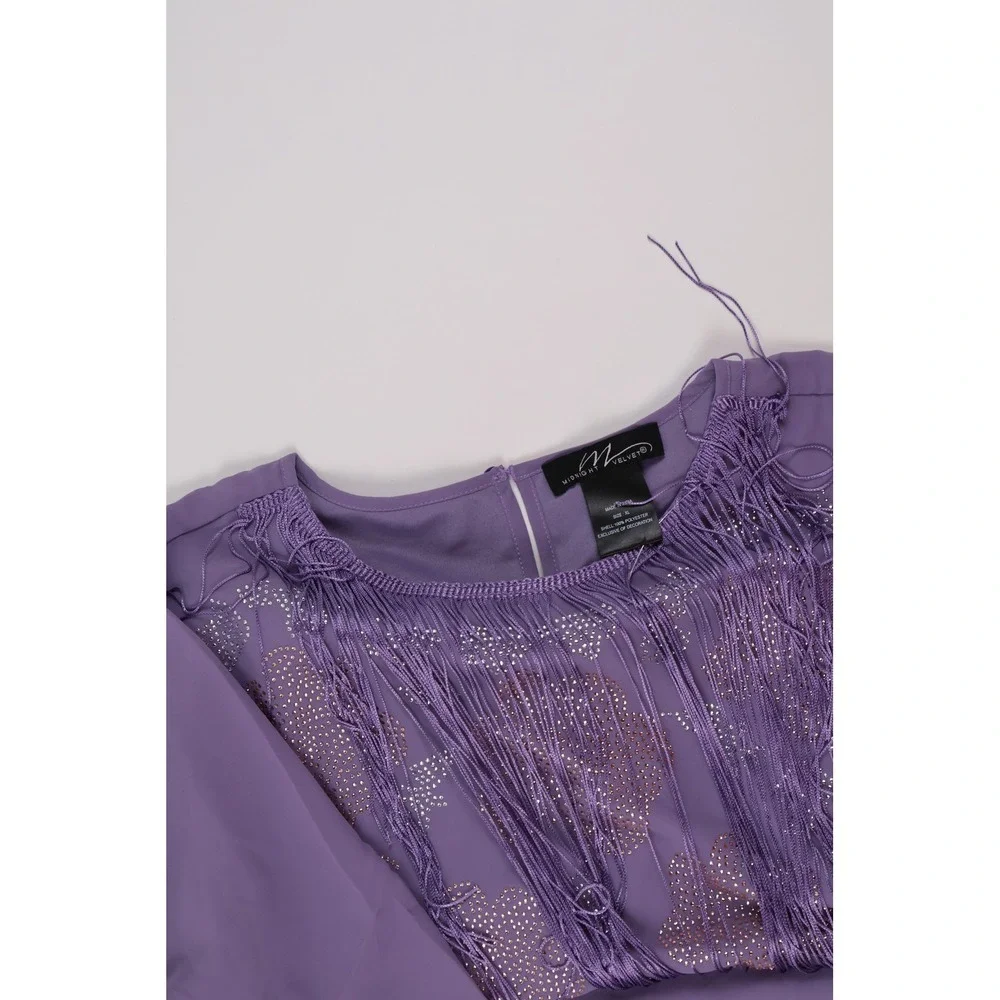 Midnight Velvet Pant Set Tunic Rhinestone Fringe Purple XL NEW
